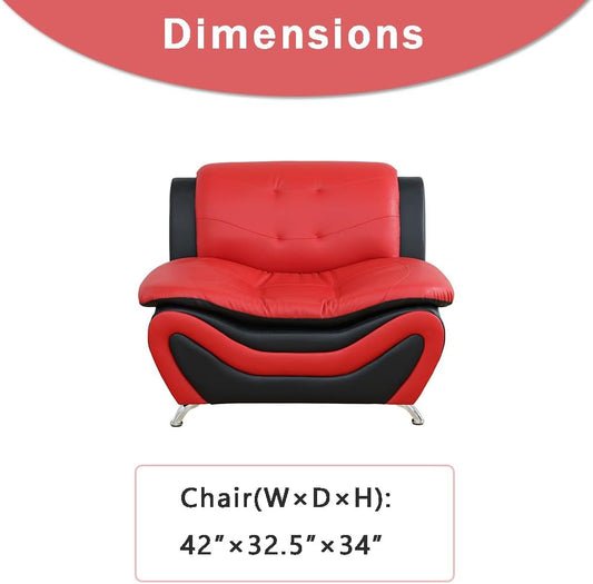 Leather Couches for Living Room, Living Room Couch Set, Sofa for Bedroom, Apartment, Living Room Furniture Sets (A-Leather Black&Red, Chair)-1