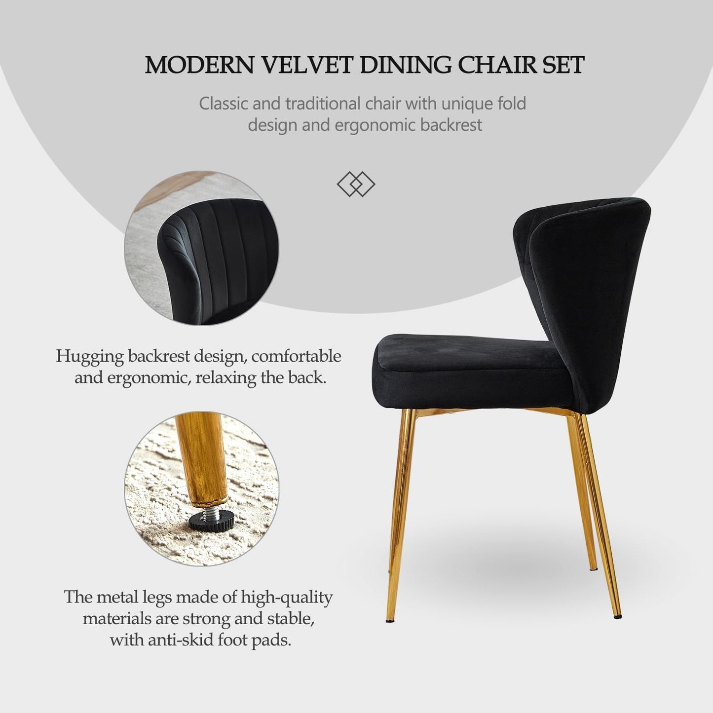 Black Velvet Dining Chairs Set of 4, Modern Dining Chairs with Golden Metal Legs, Tufted Upholstered Dining Chairs for Dining Room/Kitchen/Vanity-3