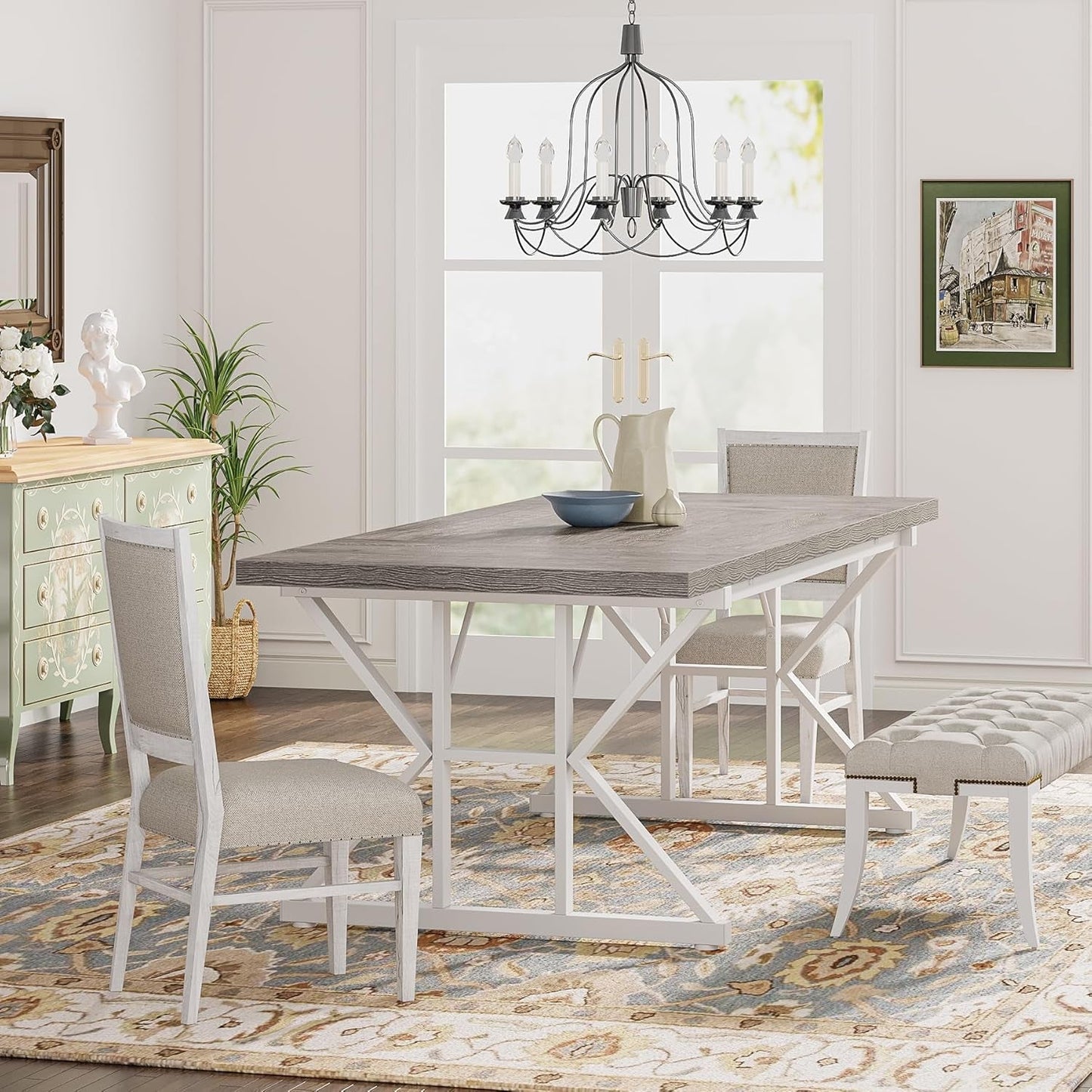 Farmhouse Dining Table for 6 People, 70.8-Inch Rectangular Wood Dining Table, Rustic Kitchen Table with Heavy Duty Metal Legs for Dining Room(Grey)-4