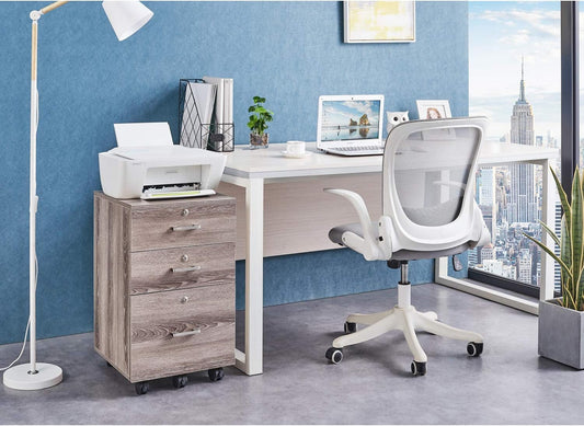 26"H 3 Drawer File Cabinet with Lock, Rolling File Cabinet under Desk, Mobile File Cabinets for Home Office, Wood File Cabinet Printer Stand for Letter Size Filings, Assembly Required, Gray Oak-1