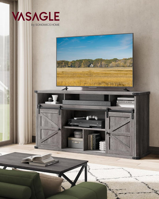 TV Stand for Tvs up to 65 Inches, Farmhouse Entertainment Center with Sliding Barn Doors, TV Console Table for Living Room, Misty Gray ULTV322G68-1