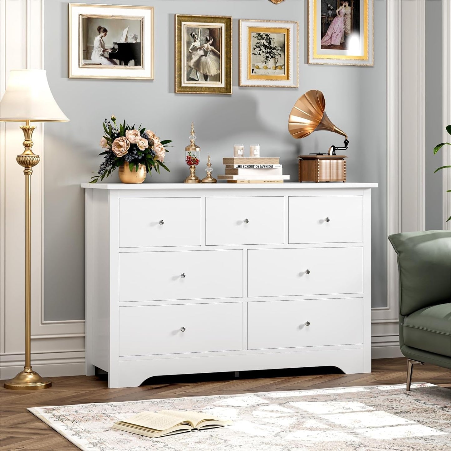White Dresser with 7 Deep Drawers-0