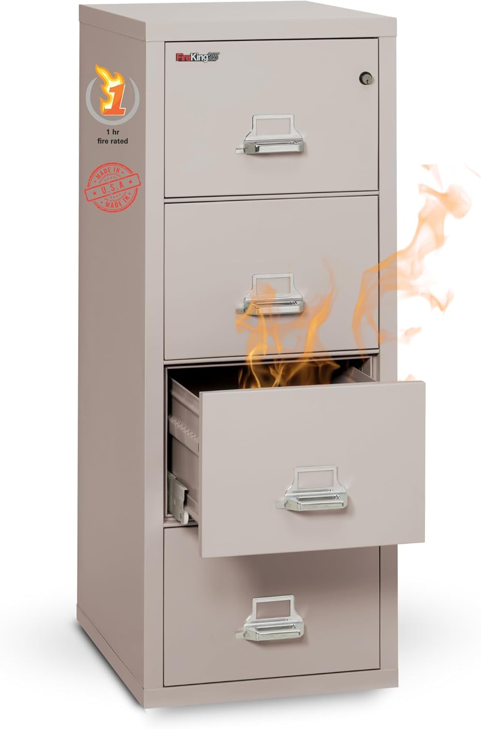 Vertical 4 Drawer Legal Fire Safe File Cabinet with Key Lock, 1 Hour Fire Rated, UL Rated & Water Resistant Home Safe, Made in the USA, Platinum-0