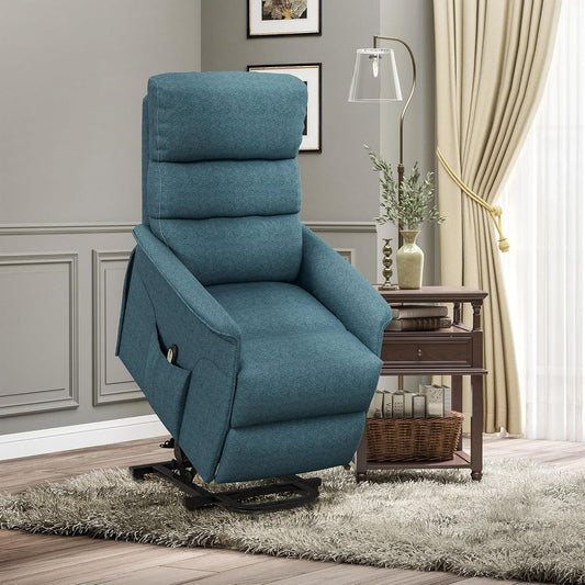 Power Lift Recliner Chair for Elderly, Easy Assembly, Fabric Lift Chair for Adults, Recliner Sofa with Remote Control, Side Pockets for Living Room, Blue-1