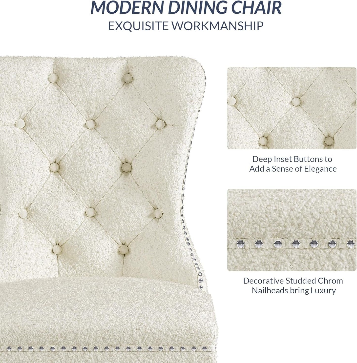 Luxury White Teddy Fabric Dining Chairs Set (6)-4