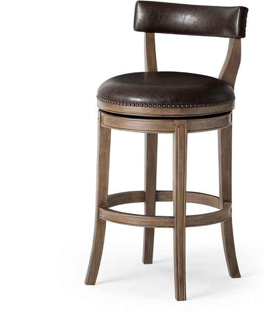 Walnut Rotating Bar Stool, Vegan Leather Seat-1