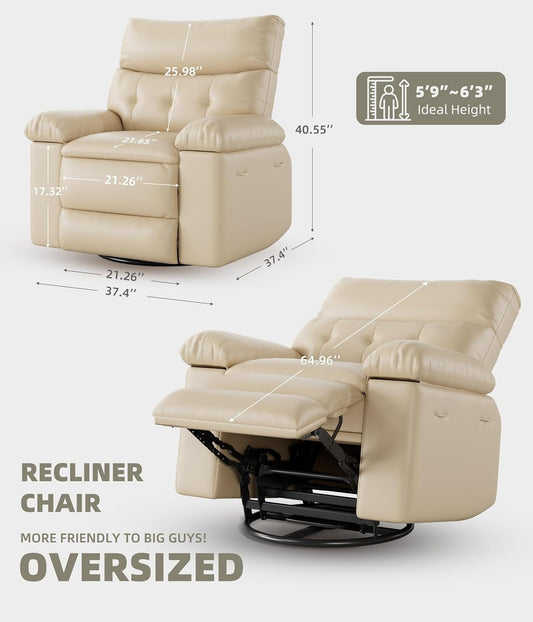 Oversized Recliner Chair - PU Leather Large Manual Recliner for Adults, Ultimate Comfort Lazy Chair with 1.5X Sponge Filling and Easy Recline Mechanism for Relaxation-1