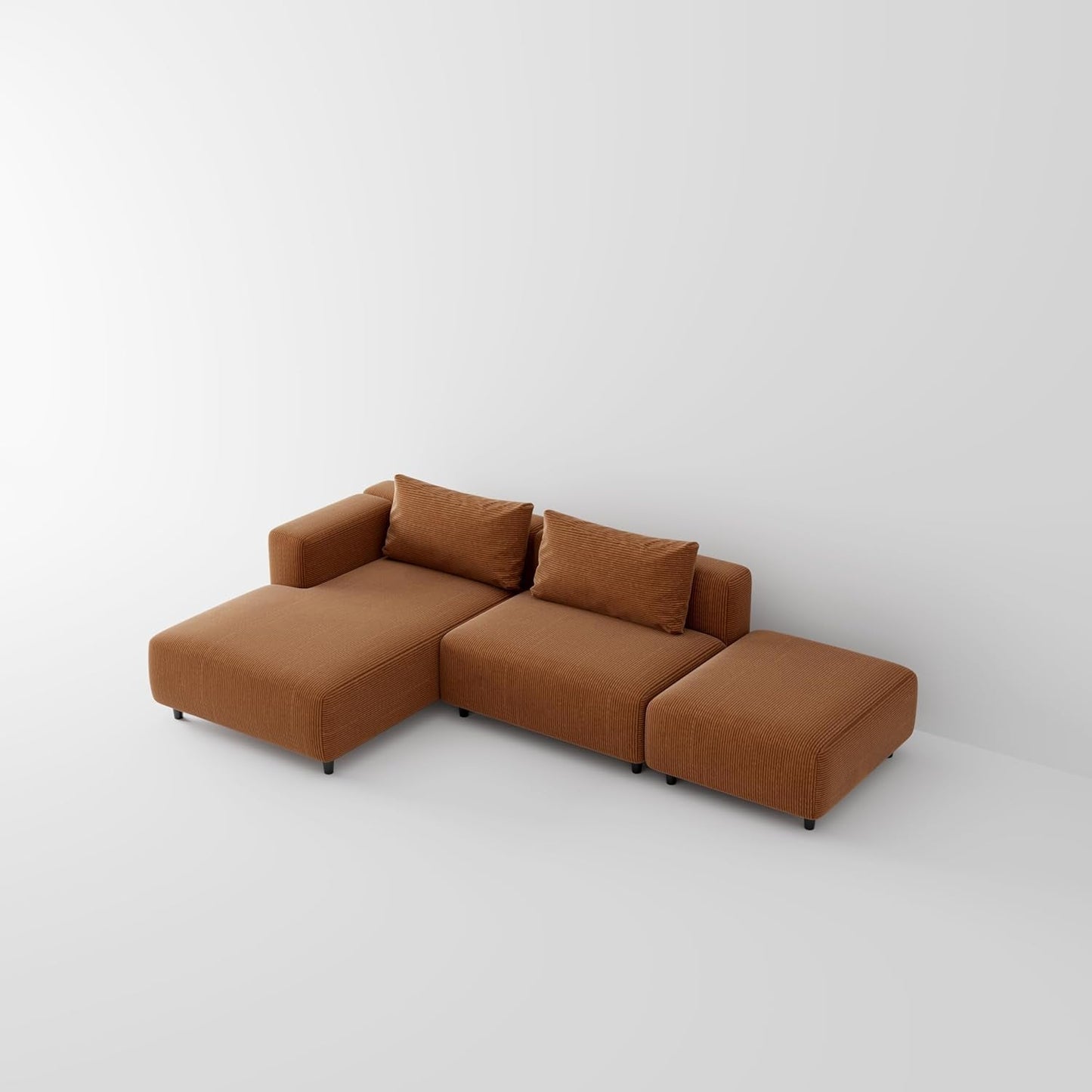 Soft Corduroy Sectional Modular Sofa Set, Modern L-Shaped Chaise Couch for Living Room, Apartment, Office, Small Spaces, Orange Brown-2