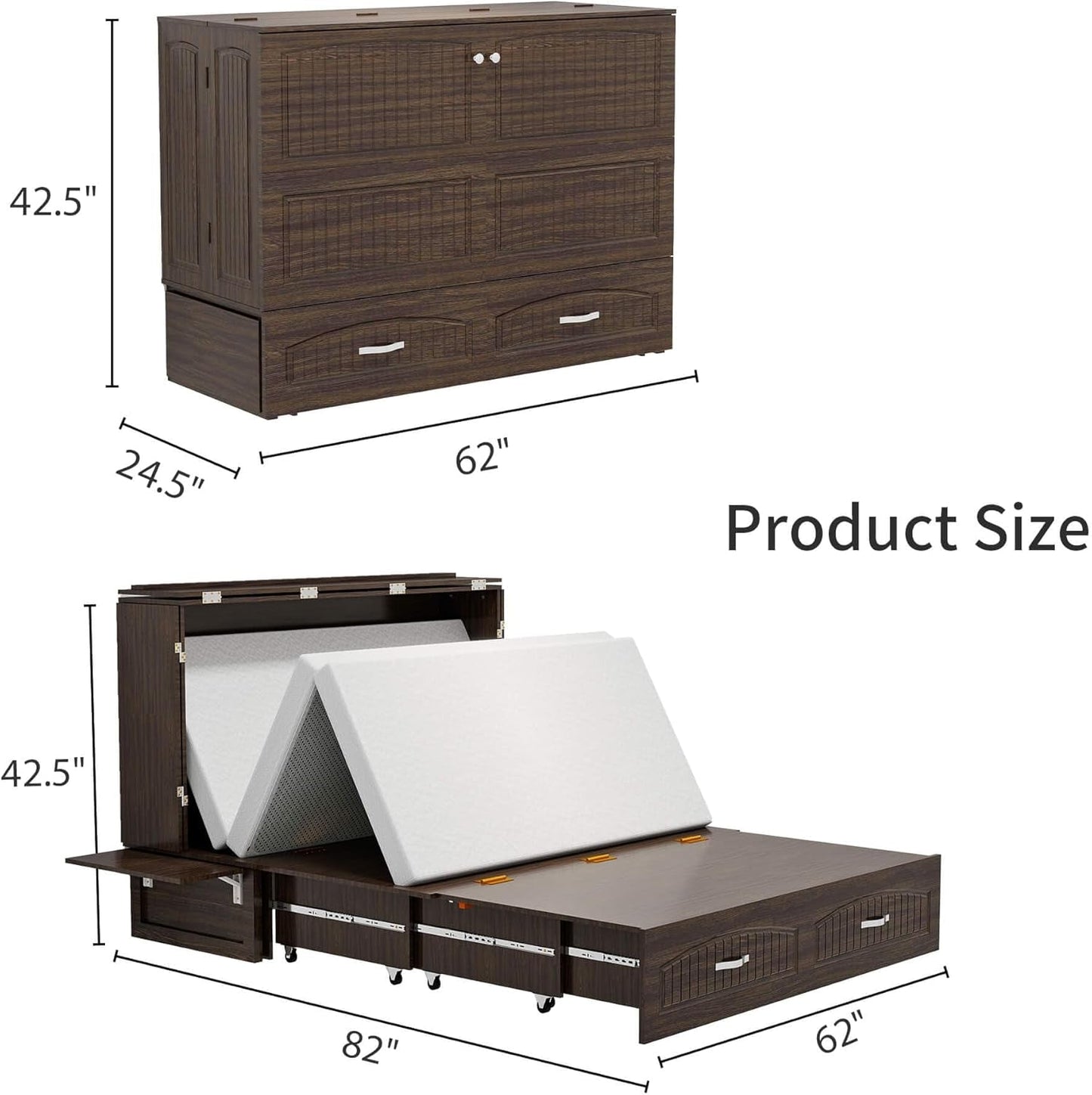 Queen Murphy Bed Cabinet with Charging Station and Storage-2