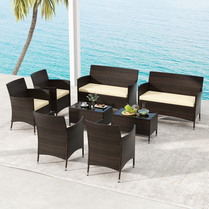 4 Pieces Comfortable Mix Brown Outdoor Rattan Sofa Set with Glass Coffee Table-4