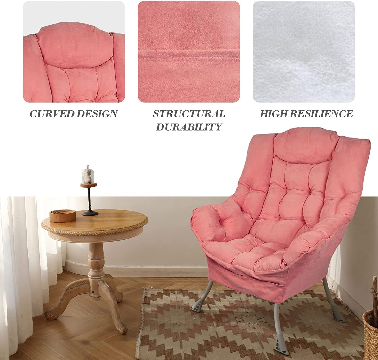 Pink High Back Armchair for Modern Living Room-3