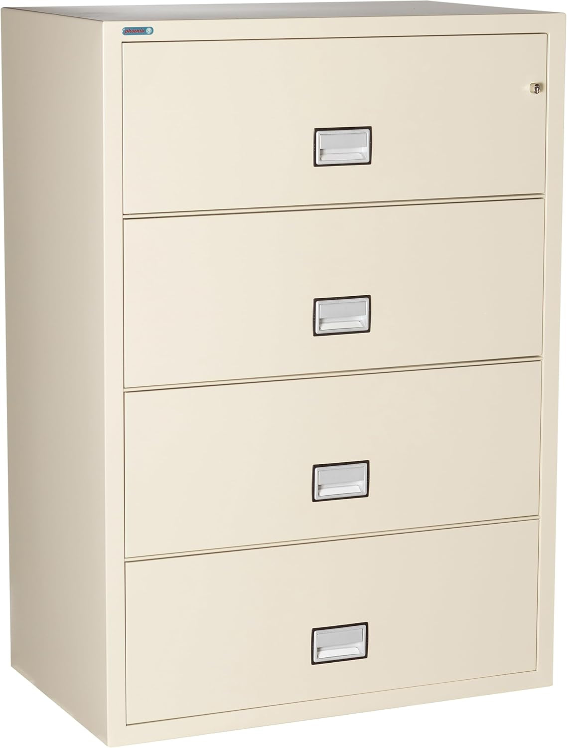 Lateral 38 Inch 4-Drawer Fireproof File Cabinet with Key Lock, Water Seal, Putty,-0