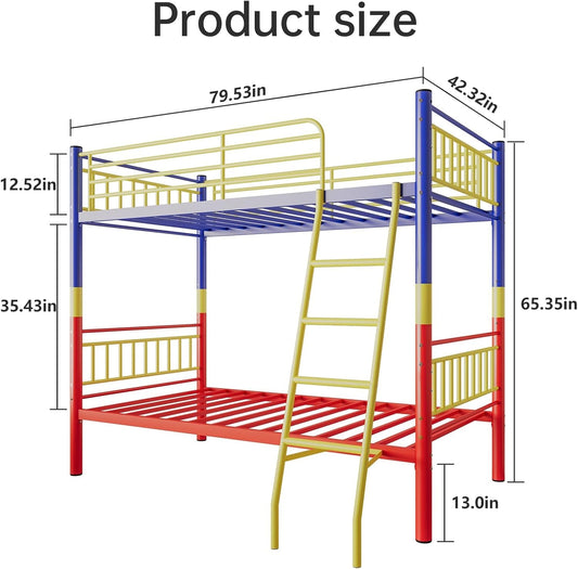 Metal Bunk Bed Twin over Twin,Twin over Full Bunk Bed,Bunk Bed Full over Full,Twin Bunk Beds for Kids with Safety Guardrail and Convertible Bunk Bed Design,Steel Bed for School, Bedroom-1