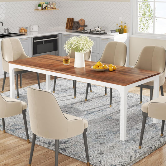 Dining Table for 6-8 People, 78-Inch Large Narrow Long Rectangular Kitchen Dinner Table, 8 Seat Rustic Wood Dining Room Table for Kitchen, Living Room (Only Table) (Walnut)-1