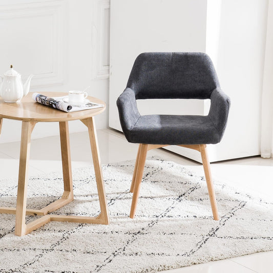 Desk Chair No Wheels Vanity Chair Makeup Chair Comfy Accent Chair for Living Dining Room Bedroom Home Office Mid Century Modern Upholstered Armchair with Wood Legs (Charcoal, 1)-1