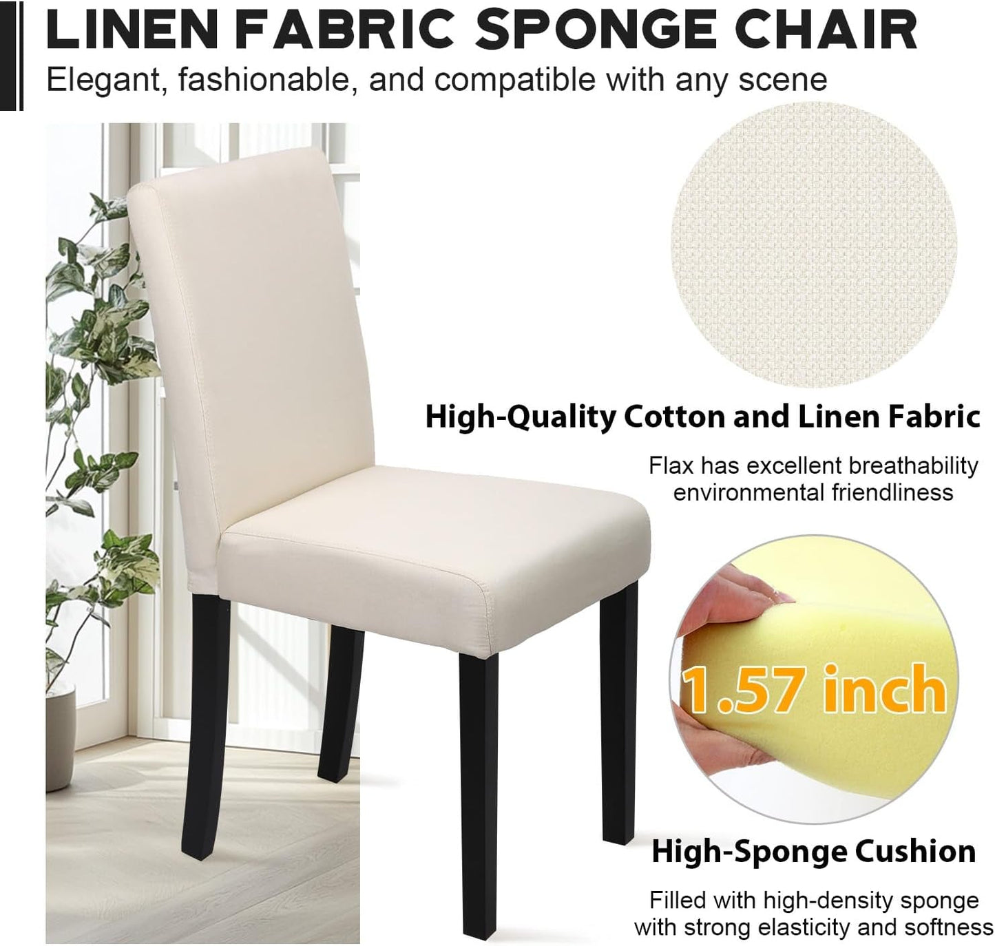 Dining Chairs Set of 4,Dining Room Chairs Elegant Design Modern Fabric Upholstered Dining Chairs,Beige-3