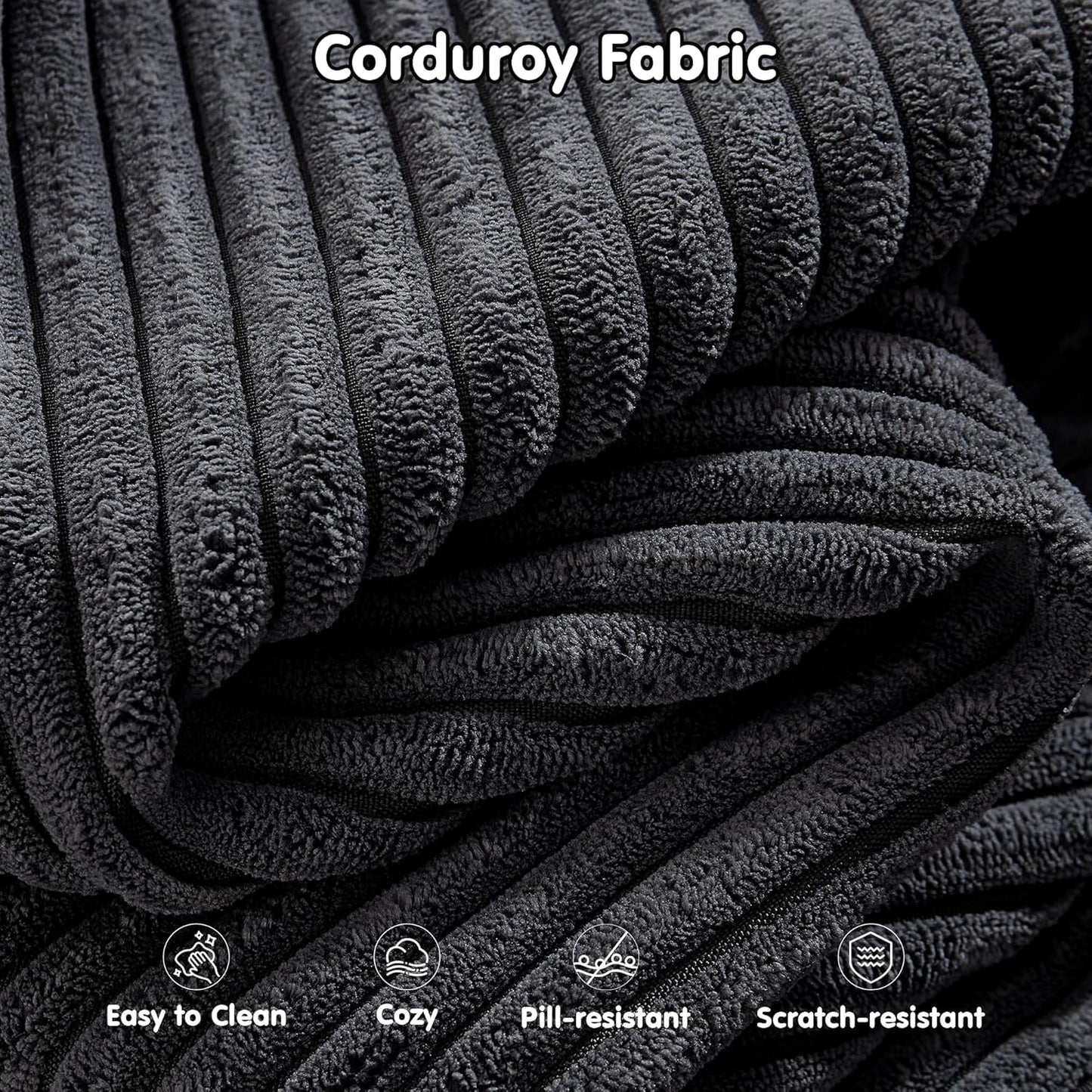 104" Cloud Sectionl Couch with L-Shpe Chise,Modern Modulr Sof with Deep Set, Upholstered Couches for Living Room Bedroom,No ssembly Required, Grey (Corduroy Fbric)-4