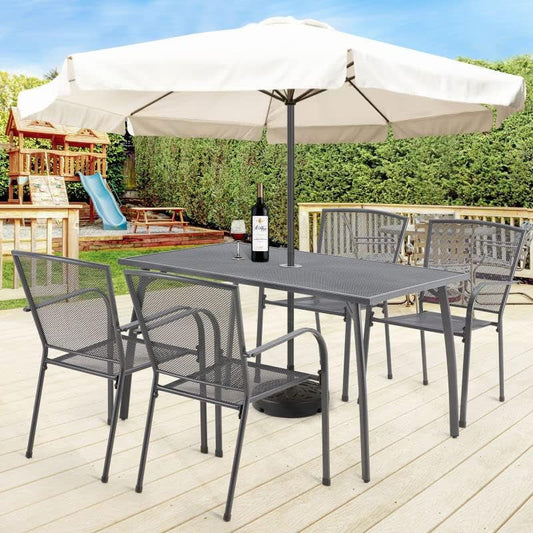 5 Piece Outdoor Table and Chair, Patio Outdoor Dining Set with 1.73" Umbrella Hole, Patio Table and Chair Set of 4 for Garden,Bistro,Deck-1