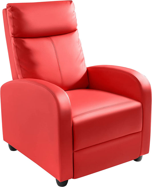 Recliner Chair, Padded Seat, Red, PU Leather-1