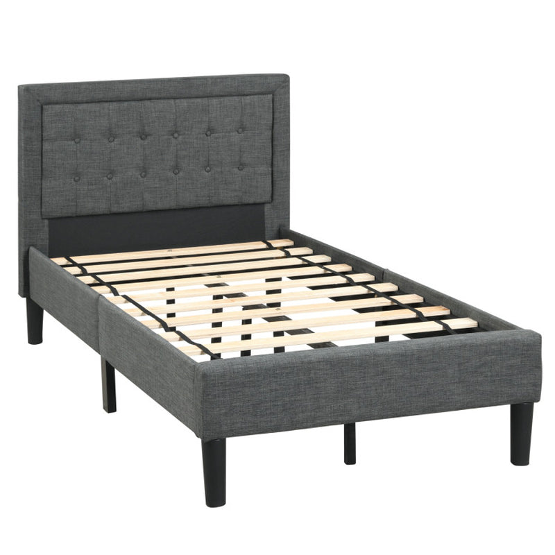 Twin Size Upholstered Bed Frame with Button Tufted Headboard-2