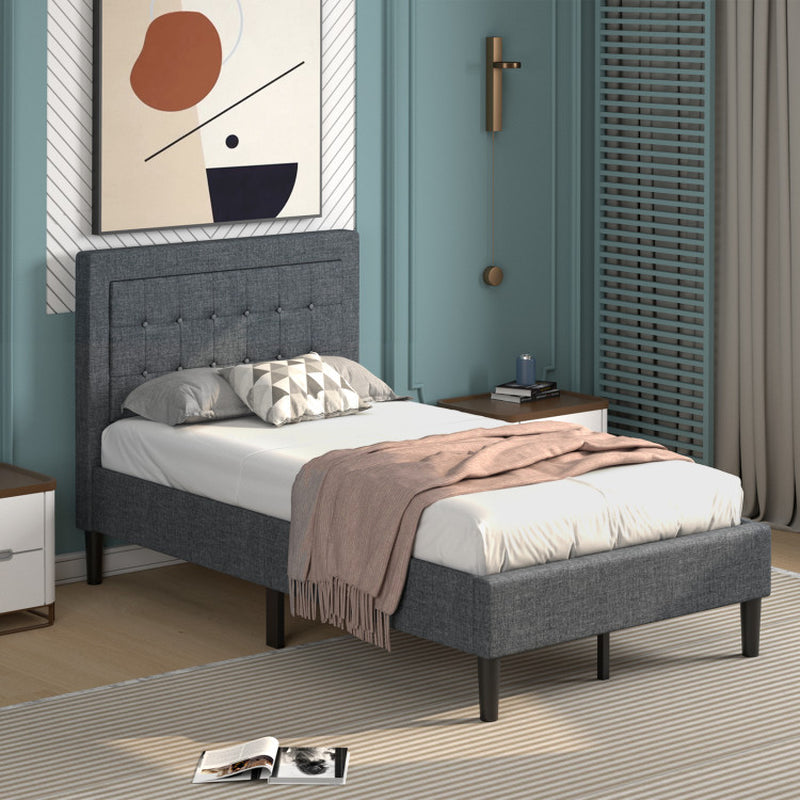 Twin Size Upholstered Bed Frame with Button Tufted Headboard-5