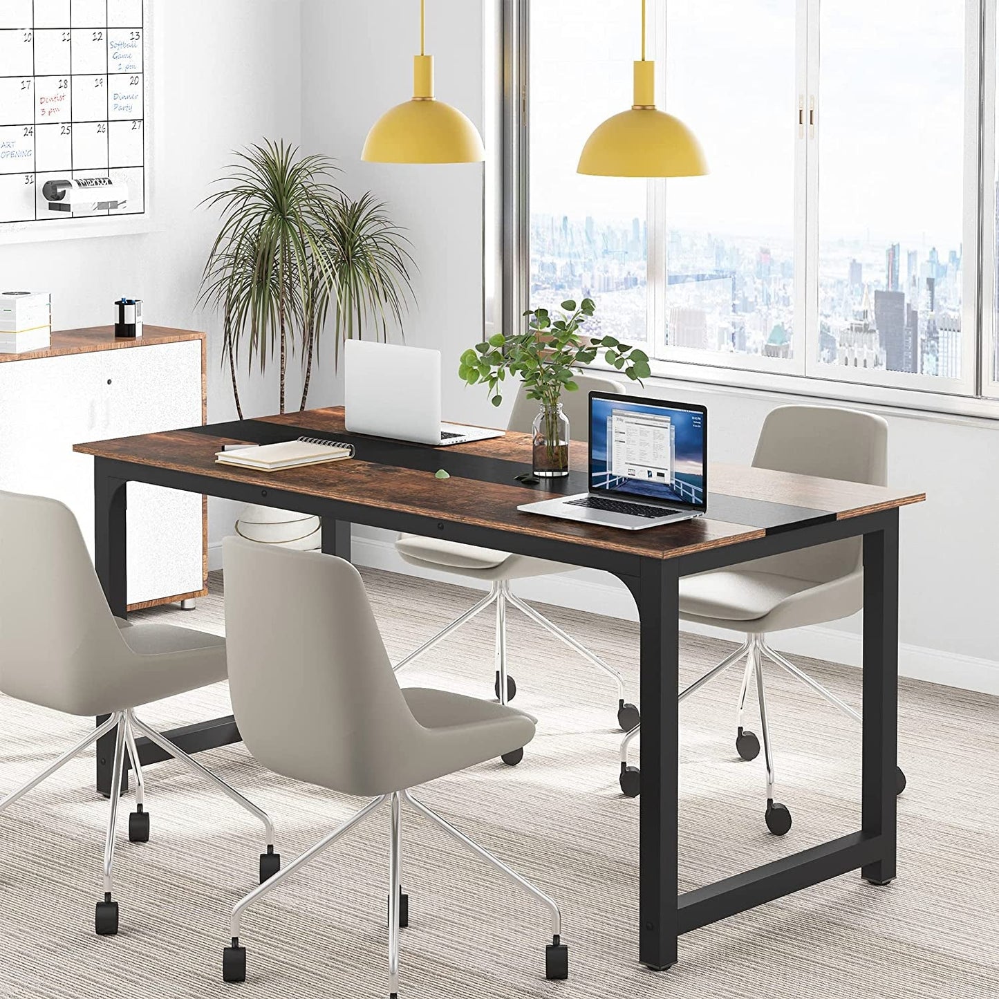 Large Rustic Office Desk with Spacious Leg Room-4