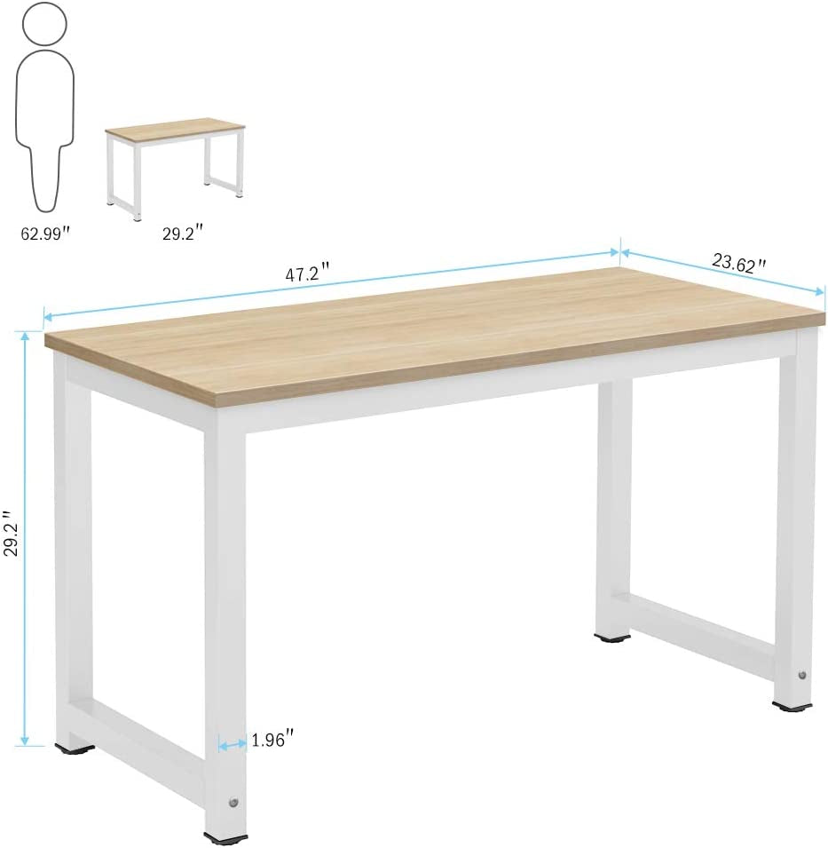Computer Desk, 47 Inch Modern Simple Office Desk Computer Table Study Writing Desk for Home Office, Light Walnut-2
