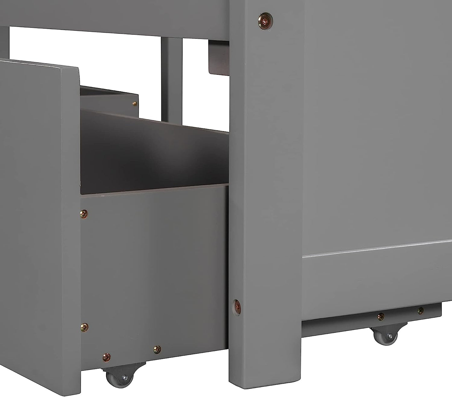 L-Shaped Twin Platform Bed with Trundle, Gray-1