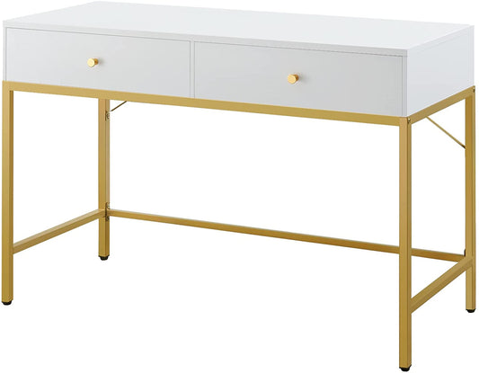 Vanity Desk with Drawers - White and Gold-1