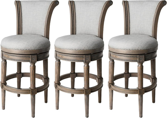 Reclaimed Oak Bar Stools, Grey Fabric (Set 3)-1