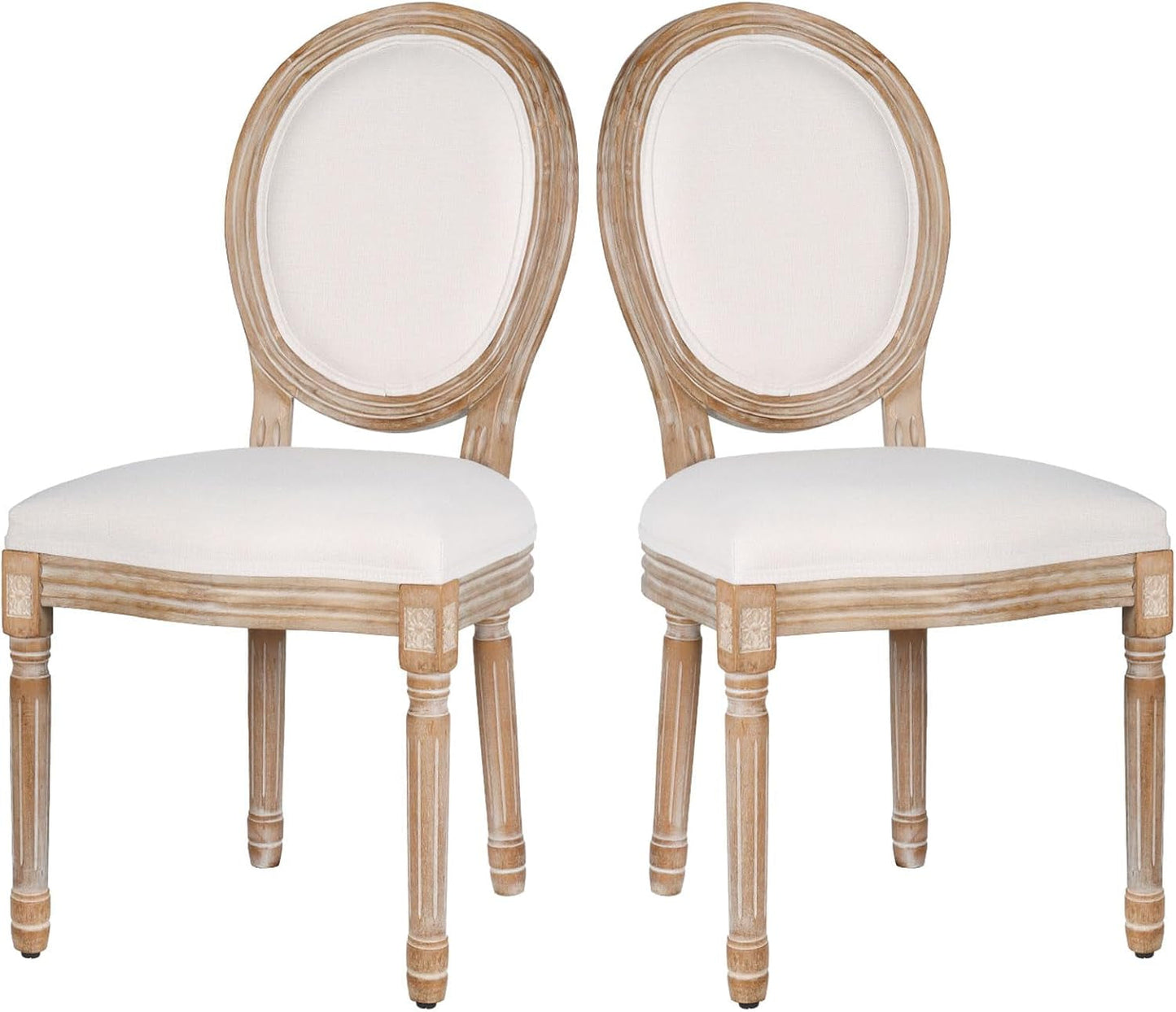 Dining Chairs Set of 2 Beige Fabric Square Back with Solid Wood Legs and Frame for French Country Kitchen Dining Room-0