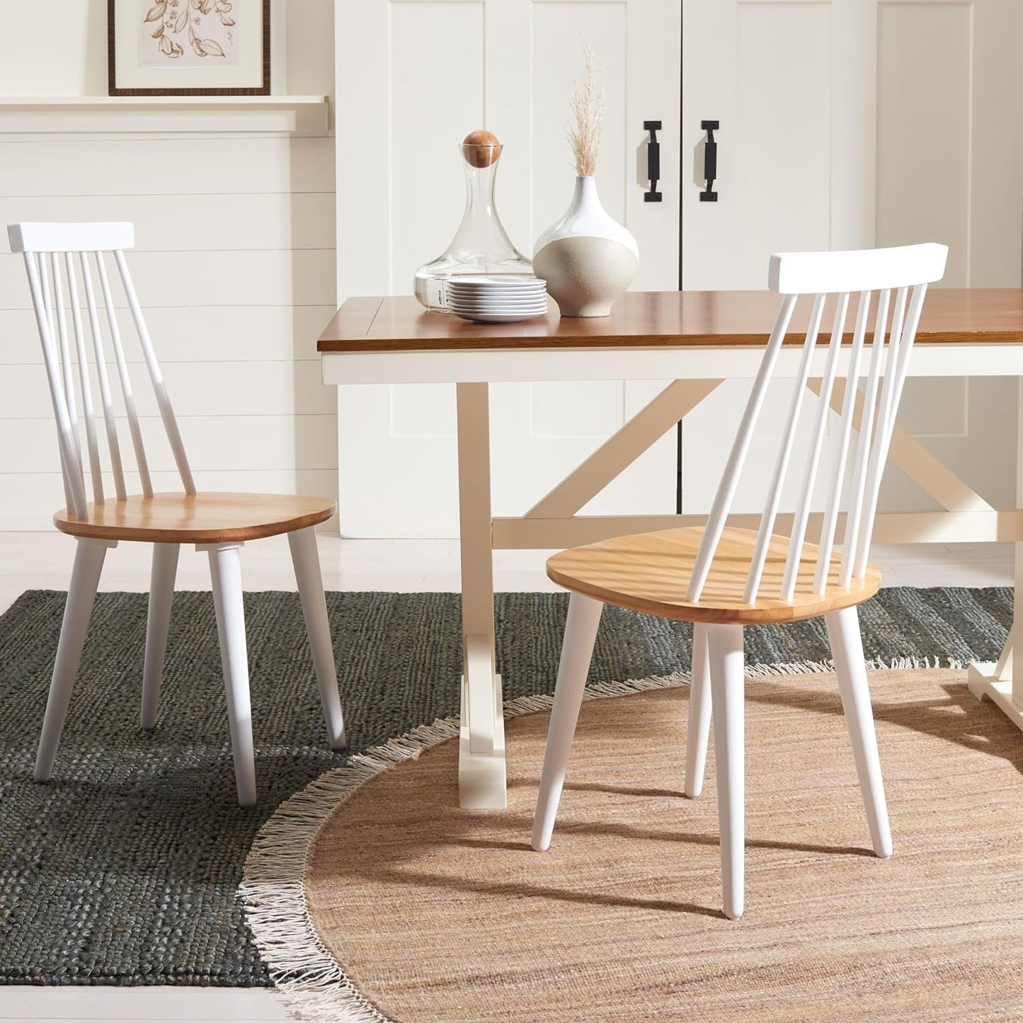 Home Collection Burris Farmhouse White/Natural Spindle Back Living Room Dining Room Bedroom Office Foyer Side Chair-3
