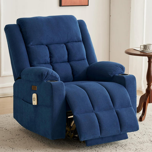 Power Lift Chair Recliners for Elderly with Heat and Massage, Oversized Recliner Chairs for Adults, Upgraded Fabric Recliner with USB & Type-C Charge Port, Cup Holders, L9911(Blue)-1