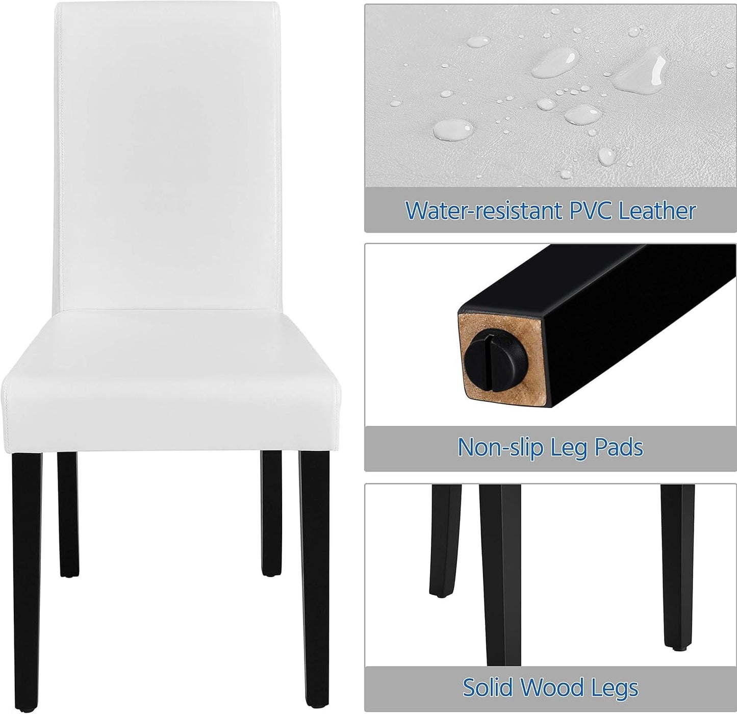 Dining Chair Set of 4 Faux Leather Parson Chair Modern Kitchen Living Room Side Chair Upholstered Padded Armless Chair with Solid Wood Legs, White-4