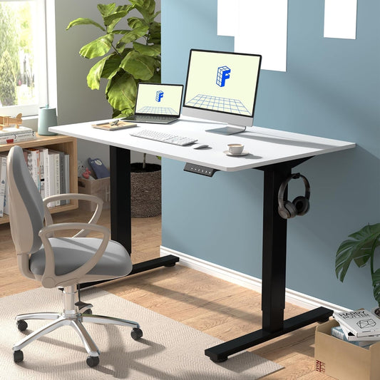 EN1 Whole-Piece Standing Desk 48 X 24 Inches Height Adjustable Electric Desk Sit Stand Desk Home Office Desks (Black Frame + White Table Top, 2 Packages)-1
