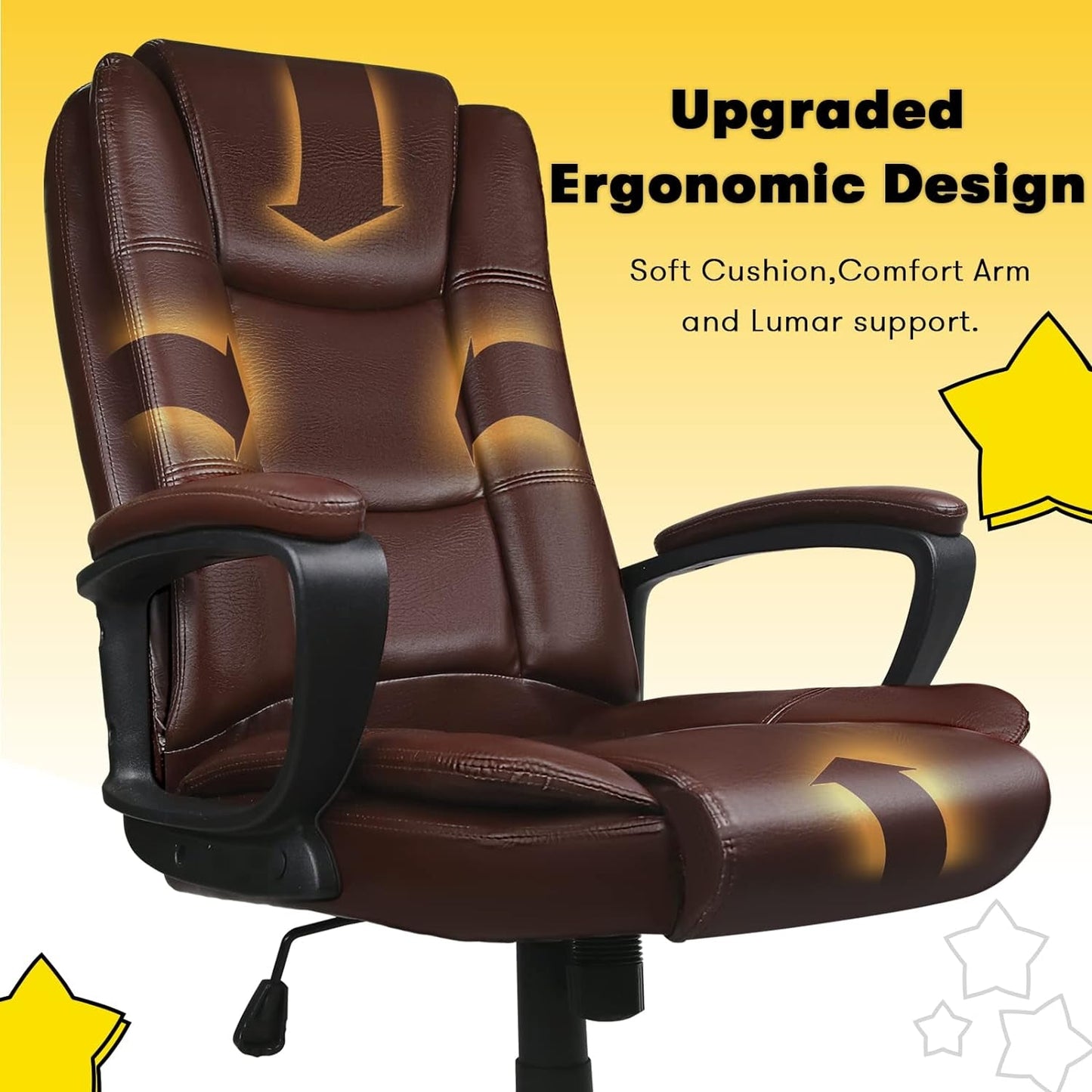 Home Office Chair, 400LBS Big and Tall Chair Heavy Duty Design, Ergonomic High Back Cushion Lumbar Back Support, Computer Desk Chair, Adjustable Executive Leather Chair with Armrest-3