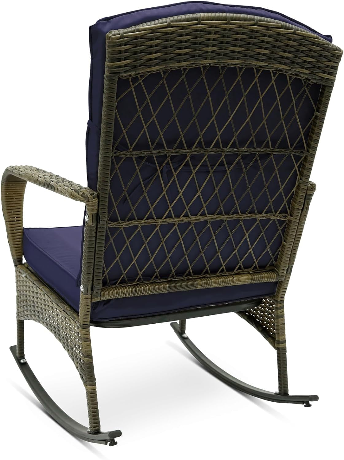 6-Piece Patio Furniture Set,Outdoor Rocking Chairs Set of 2, Patio Conversation Set with 4 Wicker Chairs with 2 Glass Coffee Tables and Cushions for Garden,Porch,Backyard, Bistro (Blue)-4