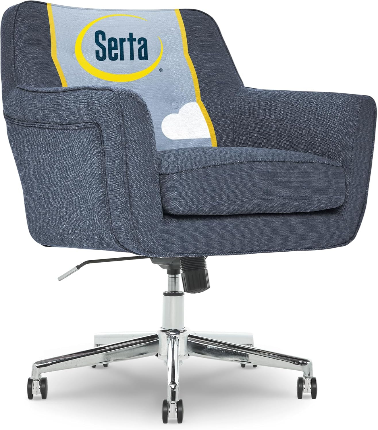Ashland Home Office Desk Chair with Button Tufted Mid-Back, Memory Foam Cushion and Padded Arms, Mid Century Modern Vanity Armchair with Wheels for Bedroom, Chrome Metal Base, Blue-0