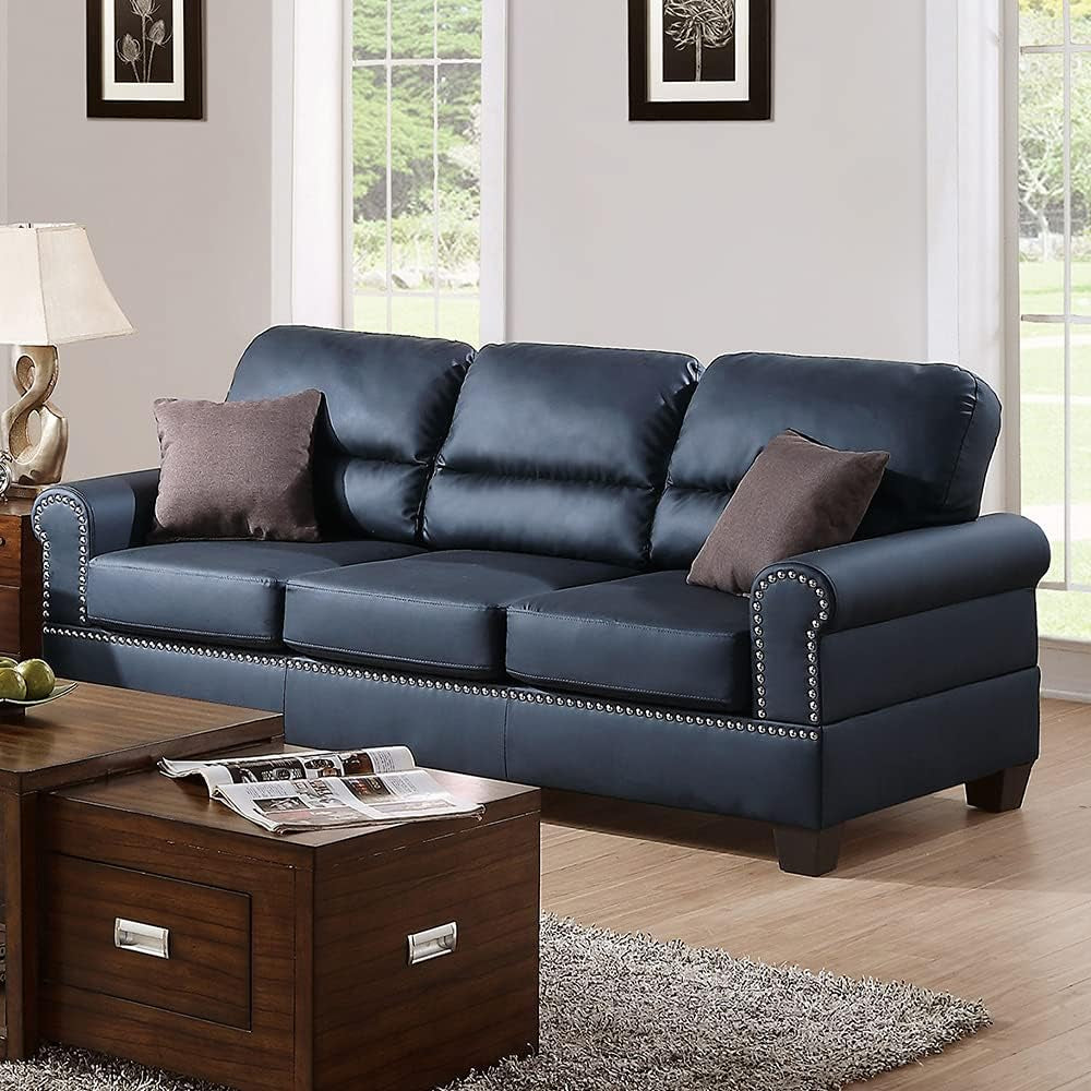 Bobkona Shelton Bonded Leather 2 Piece Sofa and Loveseat Set, Black-4