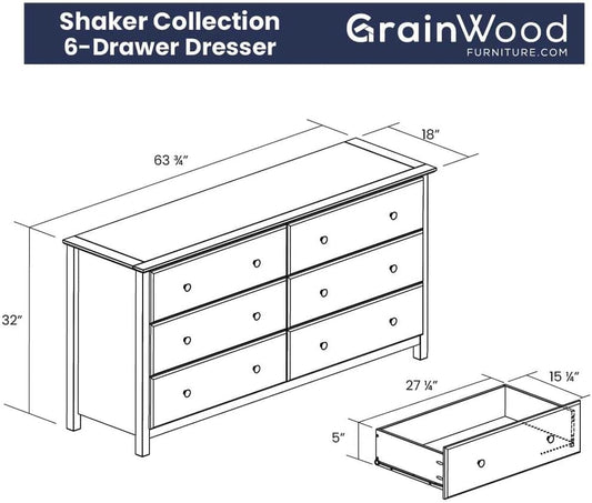 Shaker 6-Drawer Dresser, Solid Wood with an Expresso Finish-1