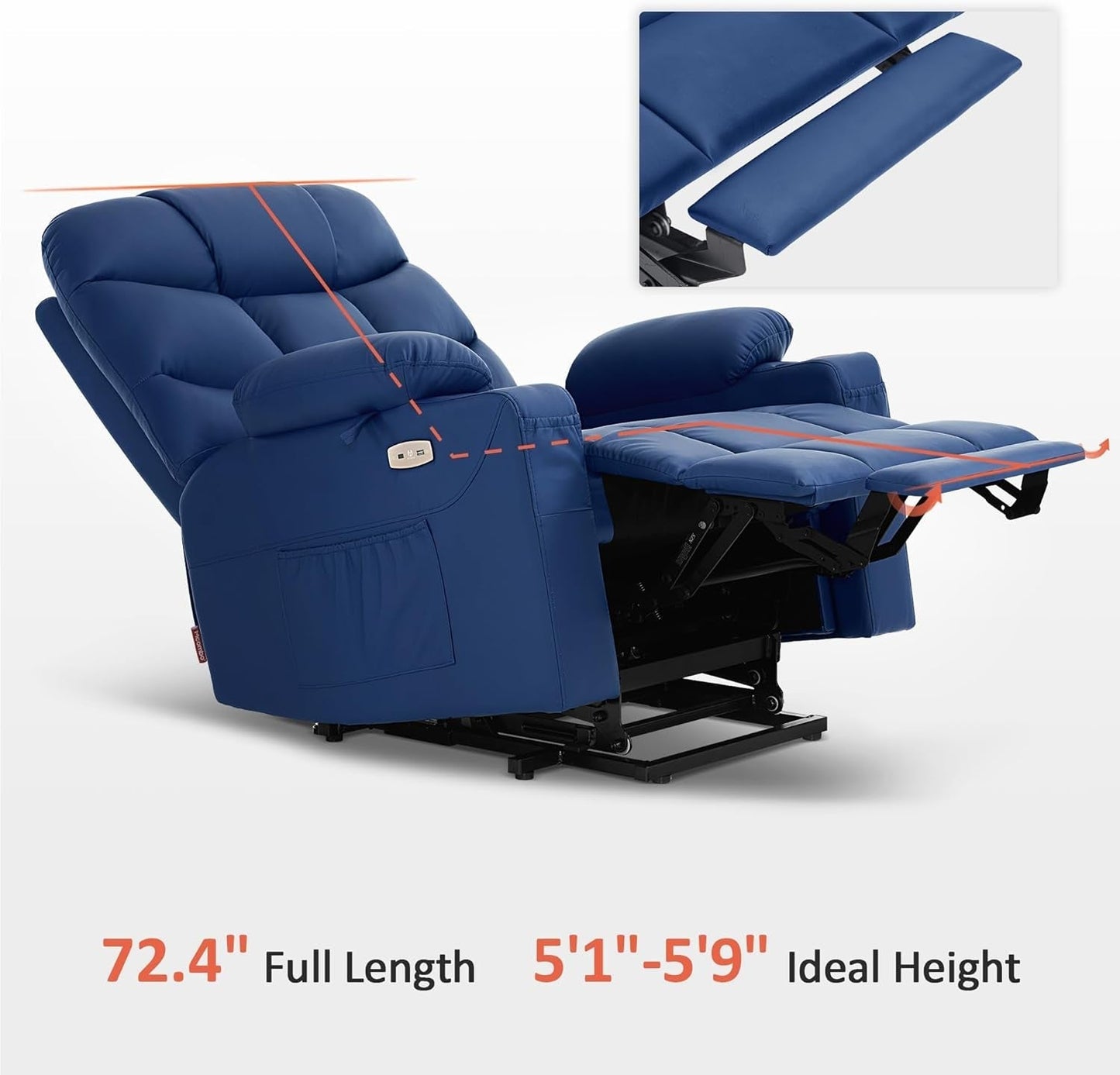 Power Lift Recliner Chair, 2 Cup Holders, USB Ports for Elderly People, Faux Leather 7287 (Navy Blue, Medium-Regular)-4