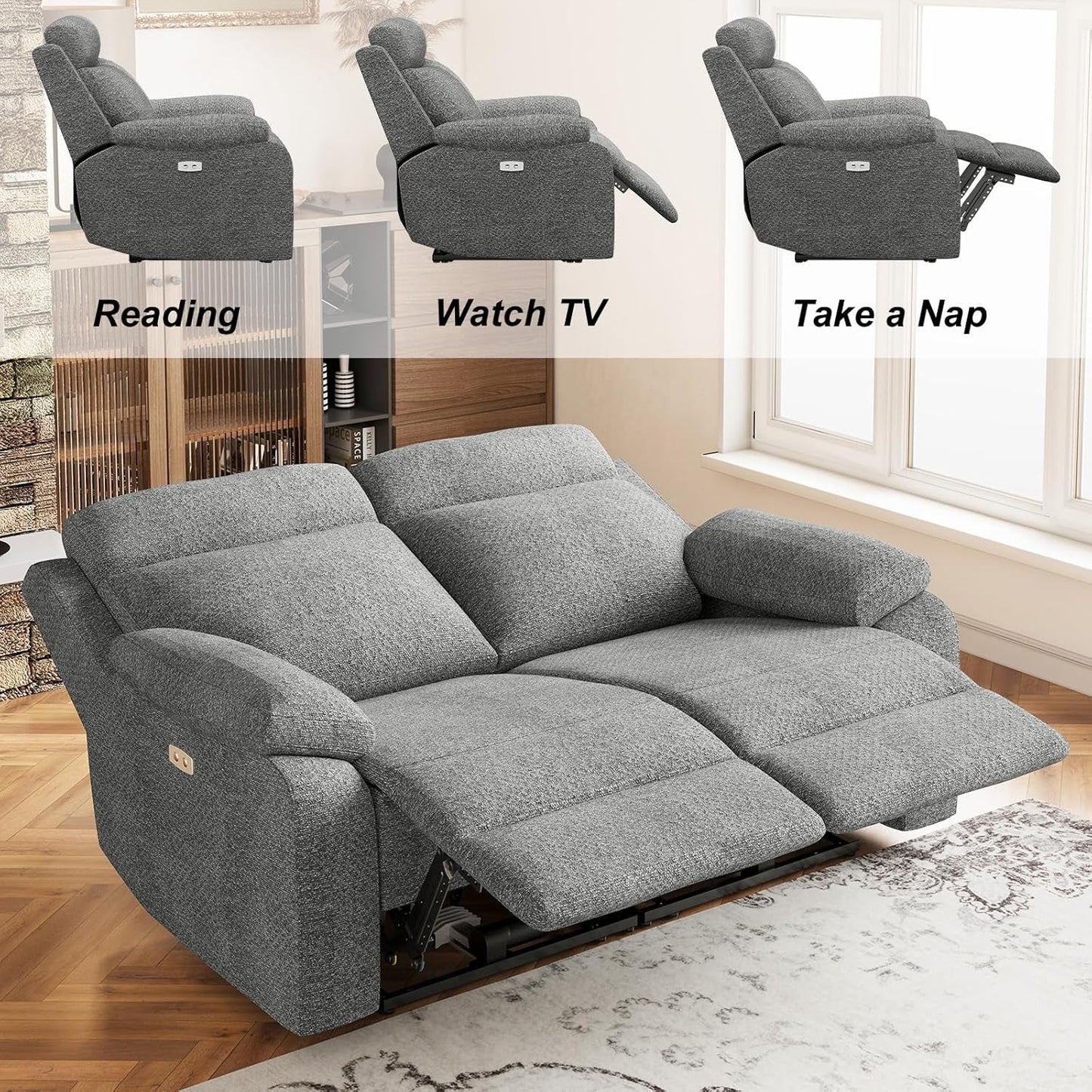 Large Power Loveseat Recliner: Home Theater, Light Gray-3