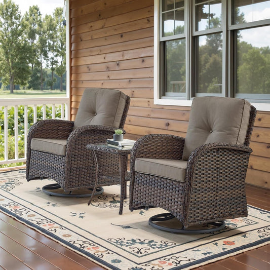 Wicker Swivel Rocker Patio Set: 2 Chairs, Table-1