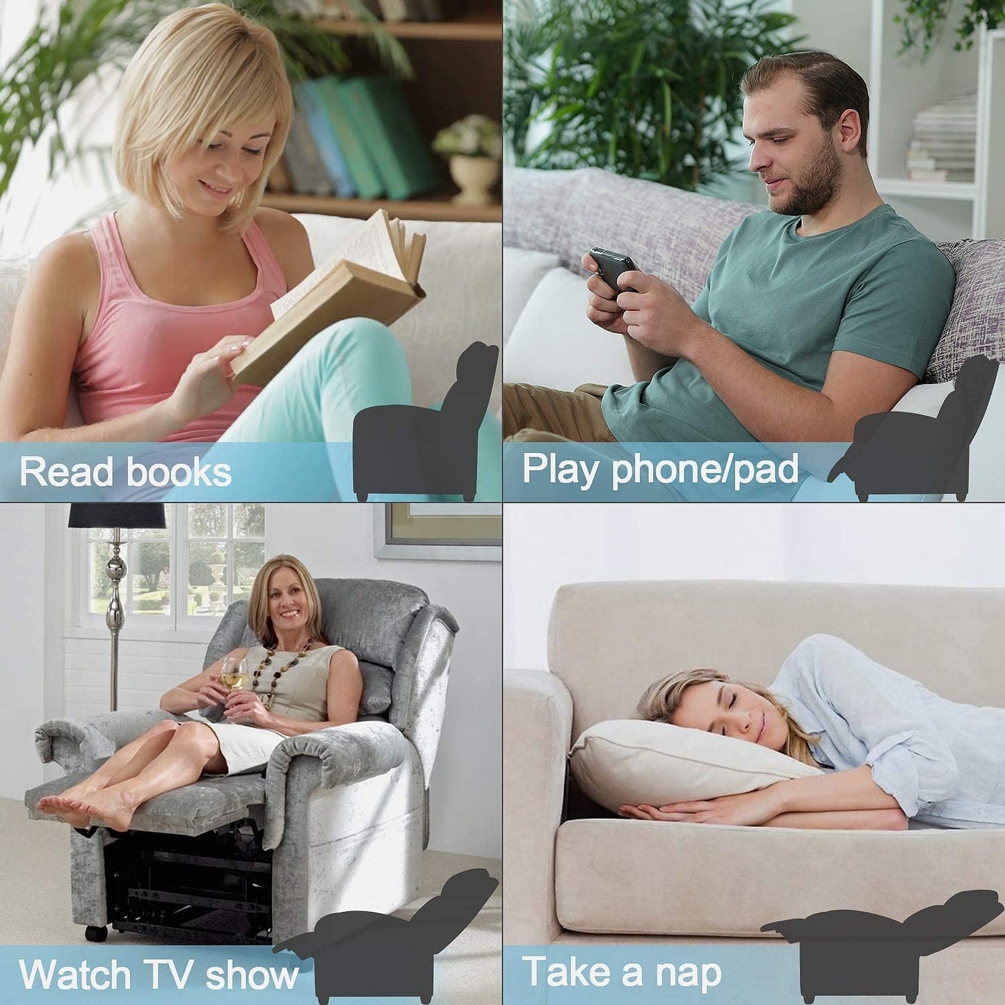 Massage Recliner Chair for Living Room Adjustable PU Leather Reclining Chair Home Theater Seating Modern Winback Single Sofa for Adults with Footrest (Leather, Brown)-1