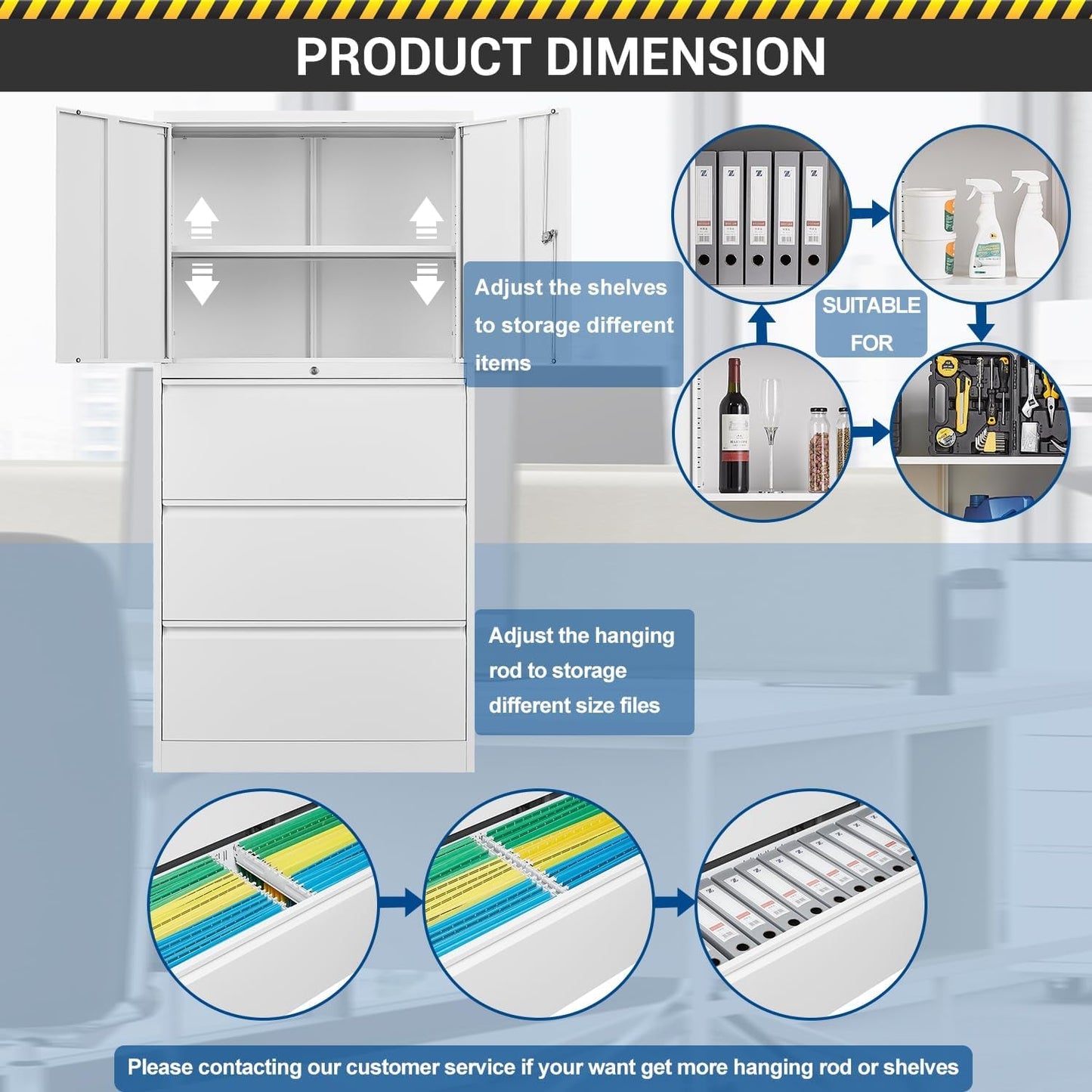3 Drawers Metal Lateral File Cabinet with Lockable Drawer and Dorrs - White Large Steel Filing Cabinet for Home Office Hanging Files Letter/Legal/F4/A4 Size-4