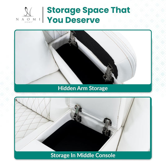 Chicago Power Loveseat Recliner Sofa with Massage & Home Theater Seating with Wireless Charging Electric Recliner RV Sofa with Usb/Cup Holders/Storage/Led Light/Speaker, White/Air Leather-1