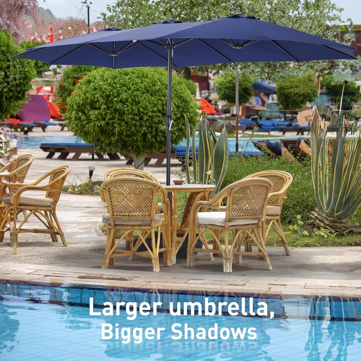 15ft Double Sided Patio Umbrella with Base Blue-2