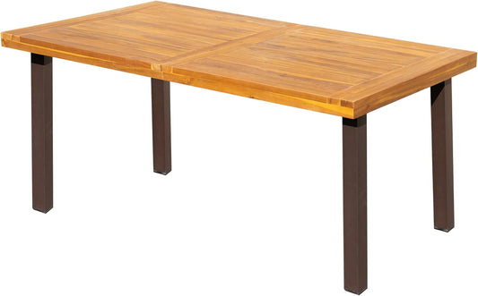 Dining Table for 6 Acacia Wood Indoor Outdoor Home Kitchen Table with Iron Legs Large Rectangular Patio Table for Deck, Sunroom-1