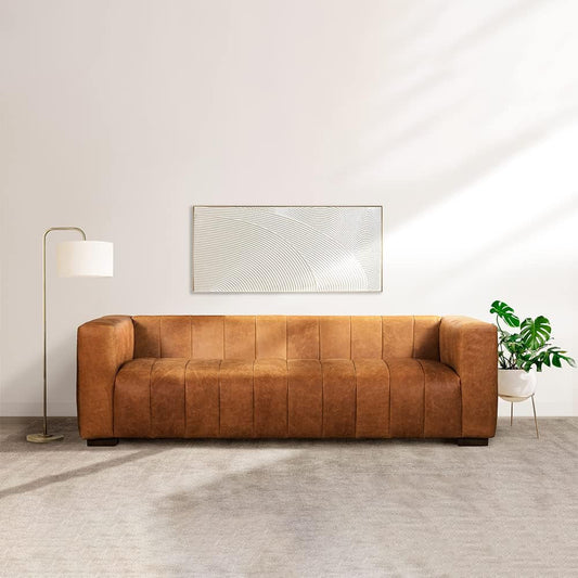 Canale 86" Sofa in Full-Grain Pure-Aniline Italian Leather in Cognac Tan-1