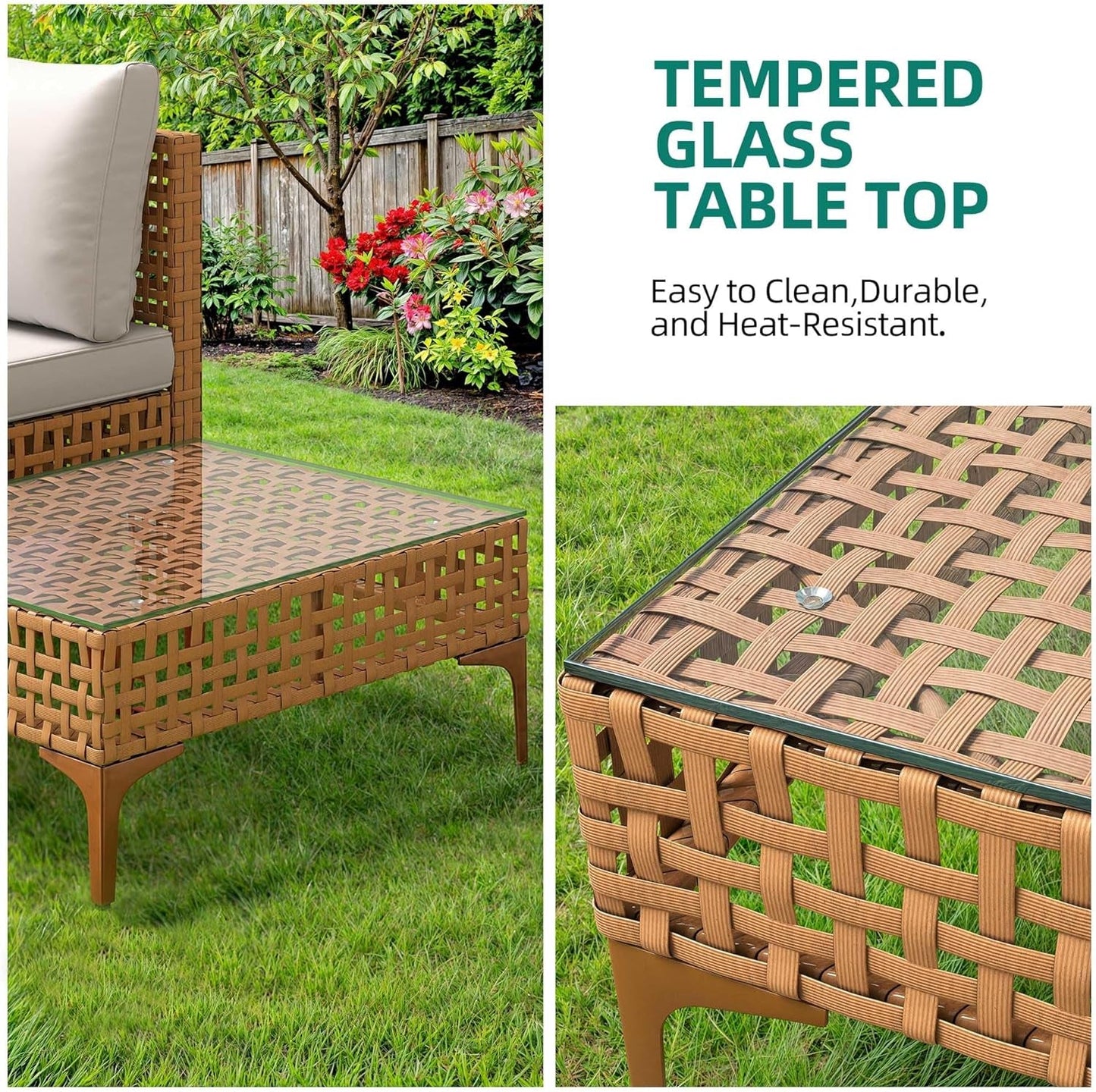 7PCS Patio Furniture Set, All-Weather PE Wicker Patio Conversation Set for Patio Backyard Poolside Porch, Outdoor Sectional Sofa with Coffee Table & Cushions-4